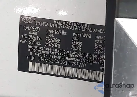 2020 Hyundai Santa Fe Sel/Sel Plus from USA, damaged, VIN 5NMS33ADXLH297270